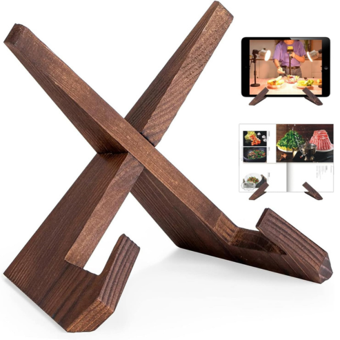 Porte-recette en bois – support décoratif pour livre de cuisine, repose-livre pour comptoir de cuisine, bureau ou table